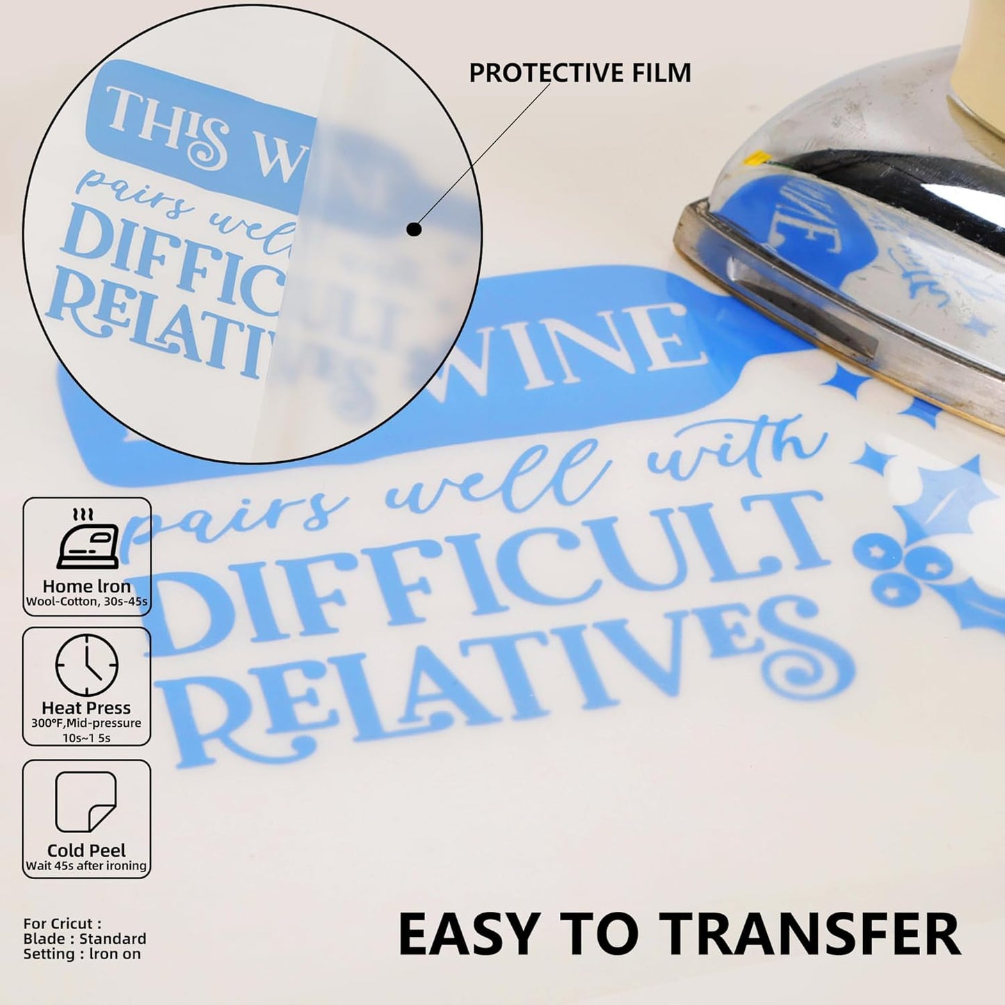 Guangyintong Sky Blue HTV Heat Transfer Vinyl Rolls, 12" X 100ft Iron on Vinyl PVC Adhesive for T-Shirt, Easy to Cut & Weed for DIY Design