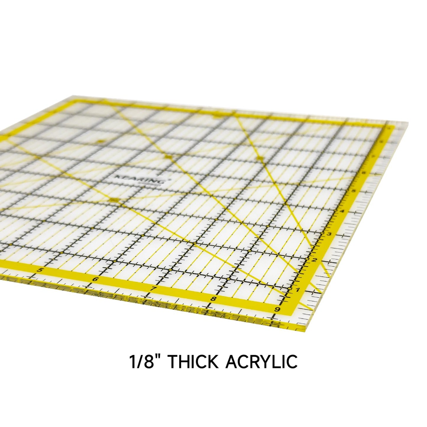 KERING Square Quilting Ruler - 9.5x9.5 inch Anti-Slip Acrylic Ruler for Patchwork Piecing, Bias Strips & Rotary Cutting, Professional Quilter's Tool with Dual-Angle Guide