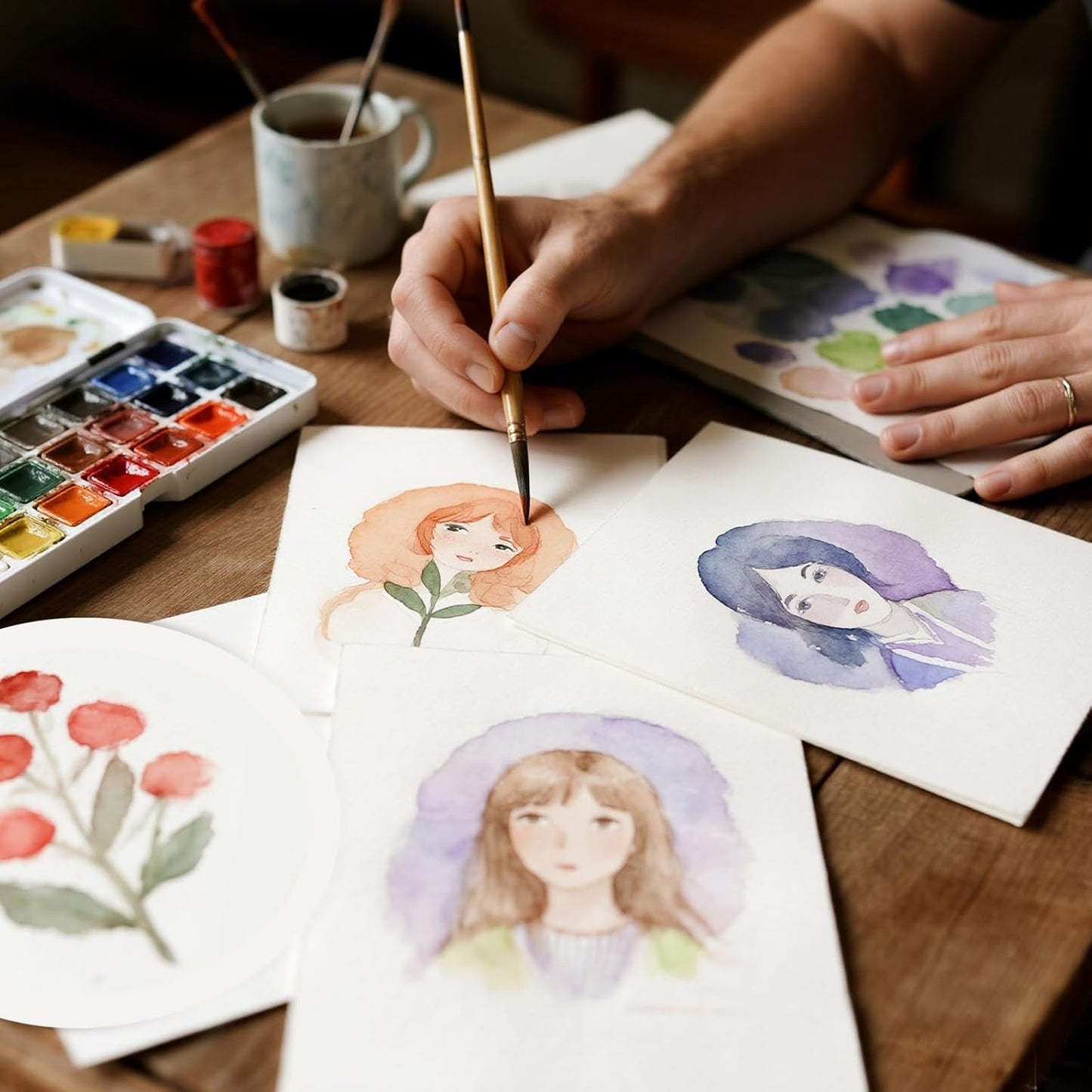 50 Sheets Watercolor Paper Bulk, 4"X6", 5"x7",8" x 8"，8" x 10",9" x 12",Each 10 Sheets.140 lb/300 GSM Water Color Paper for Kids Adults.Watercolor Drawing Paint Paper for Art Drawing Supplies