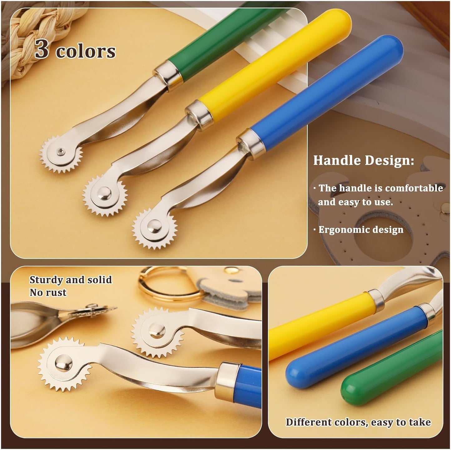 Nitlak 3 PCS Tracing Wheel,Tracing Wheel Sewing Tool, Plastic Handle Stainless Steel Pounce Wheel,Tracing Wheel for Sewing Patterns, Tracing Wheel Tool for Leathercraft, Professional Marking Spacer