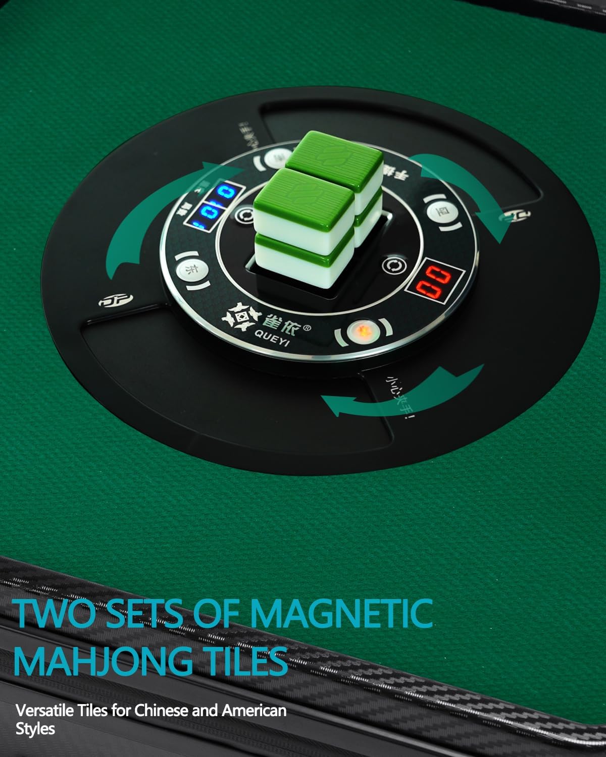 Portable Automatic Mahjong Table, Hand-held Mini-Mahjong, Automatic Mahjong, Foldable Mahjong Table w/American&Chinese -Style Magnetic Tiles, for Outdoor & Home Fun (Black)