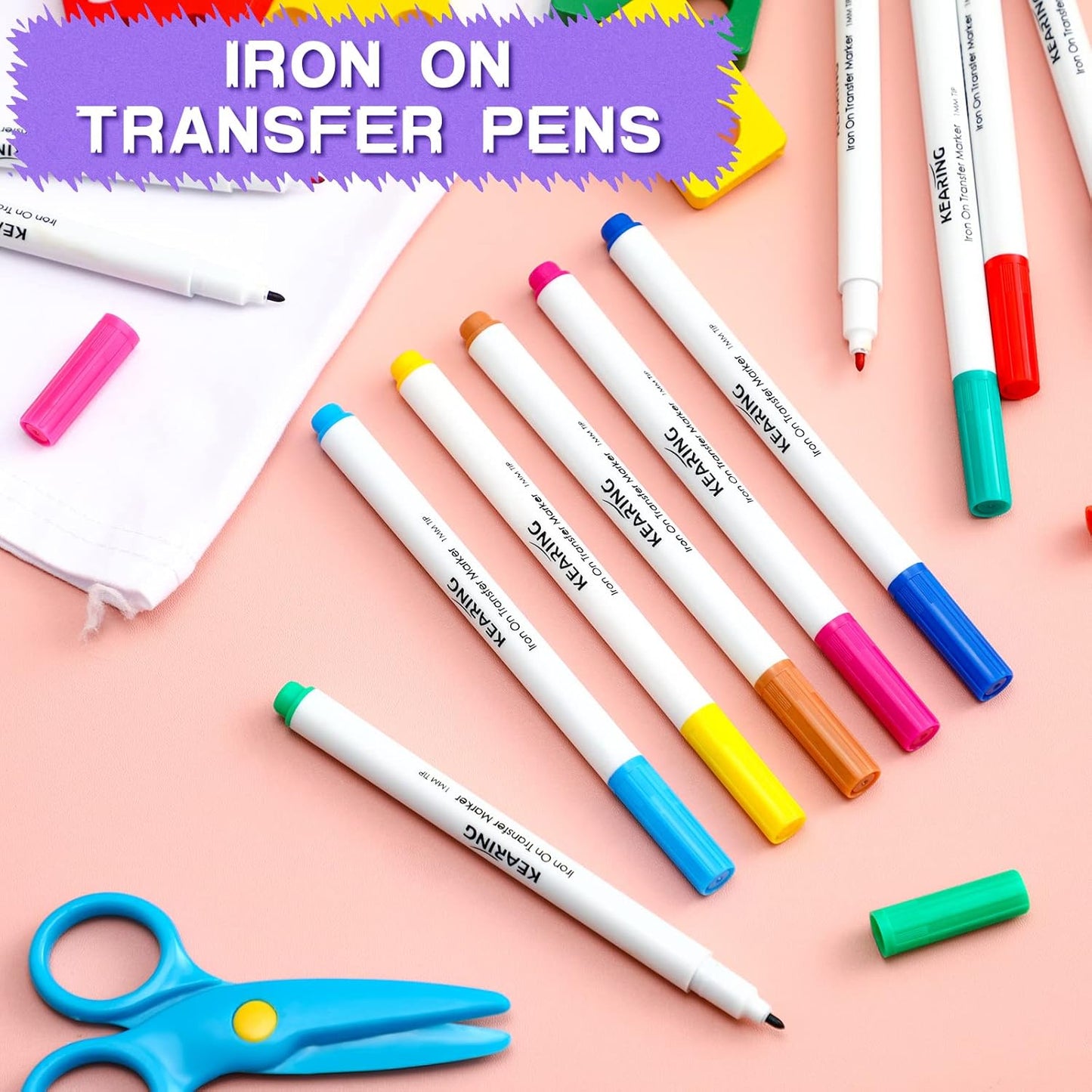 Crtiin 12 Pcs Iron on Transfer Markers Sublimation Markers Embroidery Transfer Pen Heat Transfer Fabric Marker Fade Resistant Infusible Ink Pen for T-shirts Pillow Clothes Canvas, 12 Assorted Colors