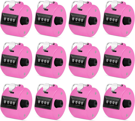 12 Pcs Hand Tally Counter 4-Digit Lap Counter Clicker, Manual Mechanical Handheld Pitch Click Counter with Finger Ring for School Golf & Knitting Row Croche
