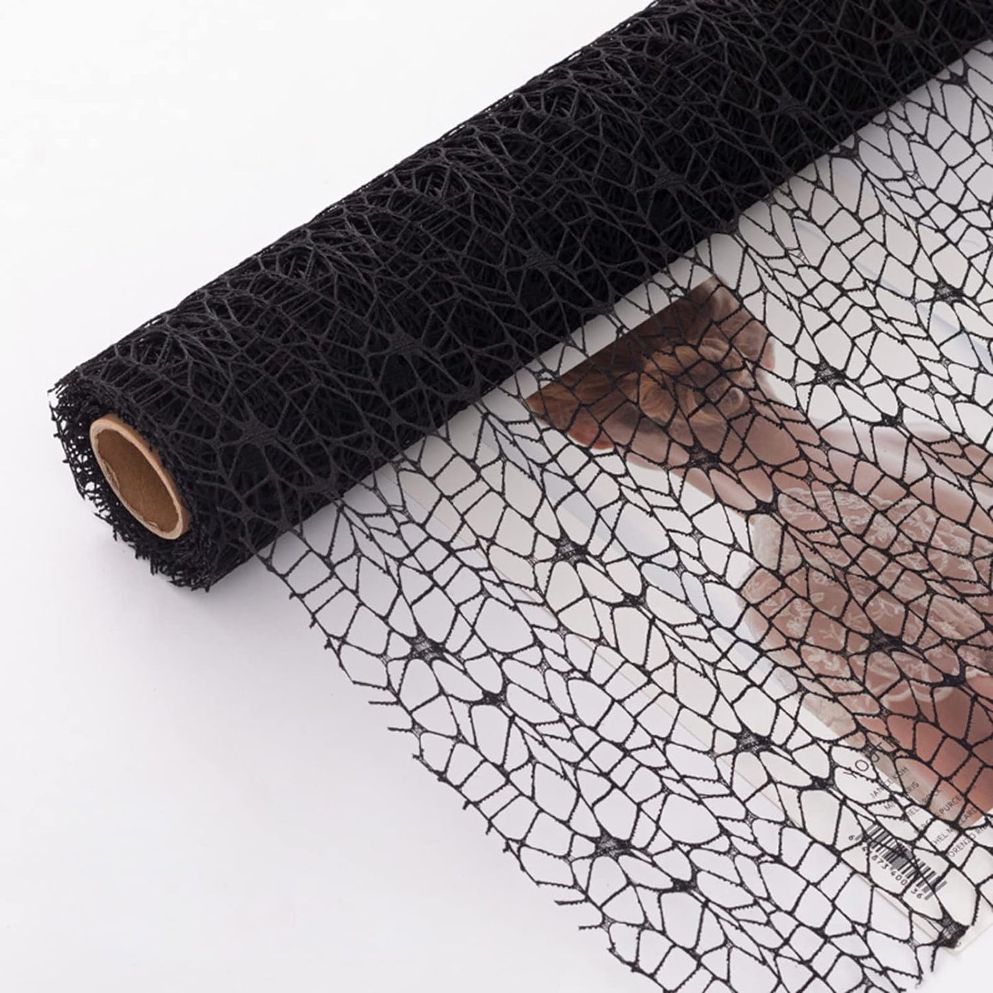 Korean Jacquard Net Mesh Openwork Floral Wrapping Paper 1 Roll Florist Supplies Flower Bouquet Wrapping Paper Floral Supplies for Fresh Flowers, 50cm x 5 Yard (Black)