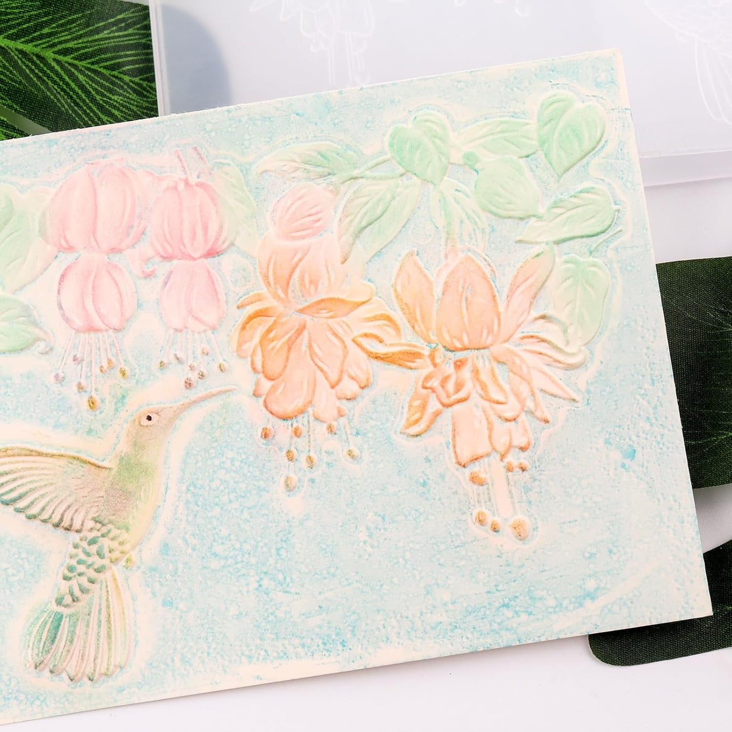 BAOFALI 3D Embossing Folder for Card Making,Hummingbird and Flowers Clear Plastic Texture Fades Embossing Folder Template for Scrapbooking and Other Paper Craft Album Stamps DIY Decoration