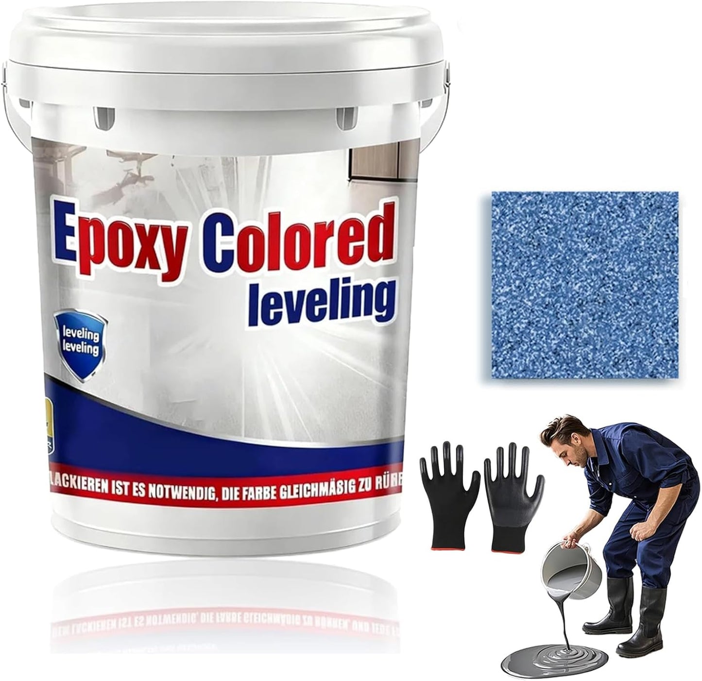 Epoxy Floor Paint, Epoxy Colored Sand Floor Paint, High-Gloss Marble Effect Self-Leveling Coating, Waterproof, Non-Slip, Ultra-Durable for Garage, Basement, Wood Floors (Sapphire Blue,44 lb)