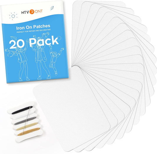 HTVRONT Iron on Patches for Clothing Repair, 20 Pieces White Sublimation Patch, Fabric Patches for Clothes, White Repair Decorating Kit, Iron on Blank Patches Size 3.7" by 4.9" (9.5 cm x 12.5 cm)