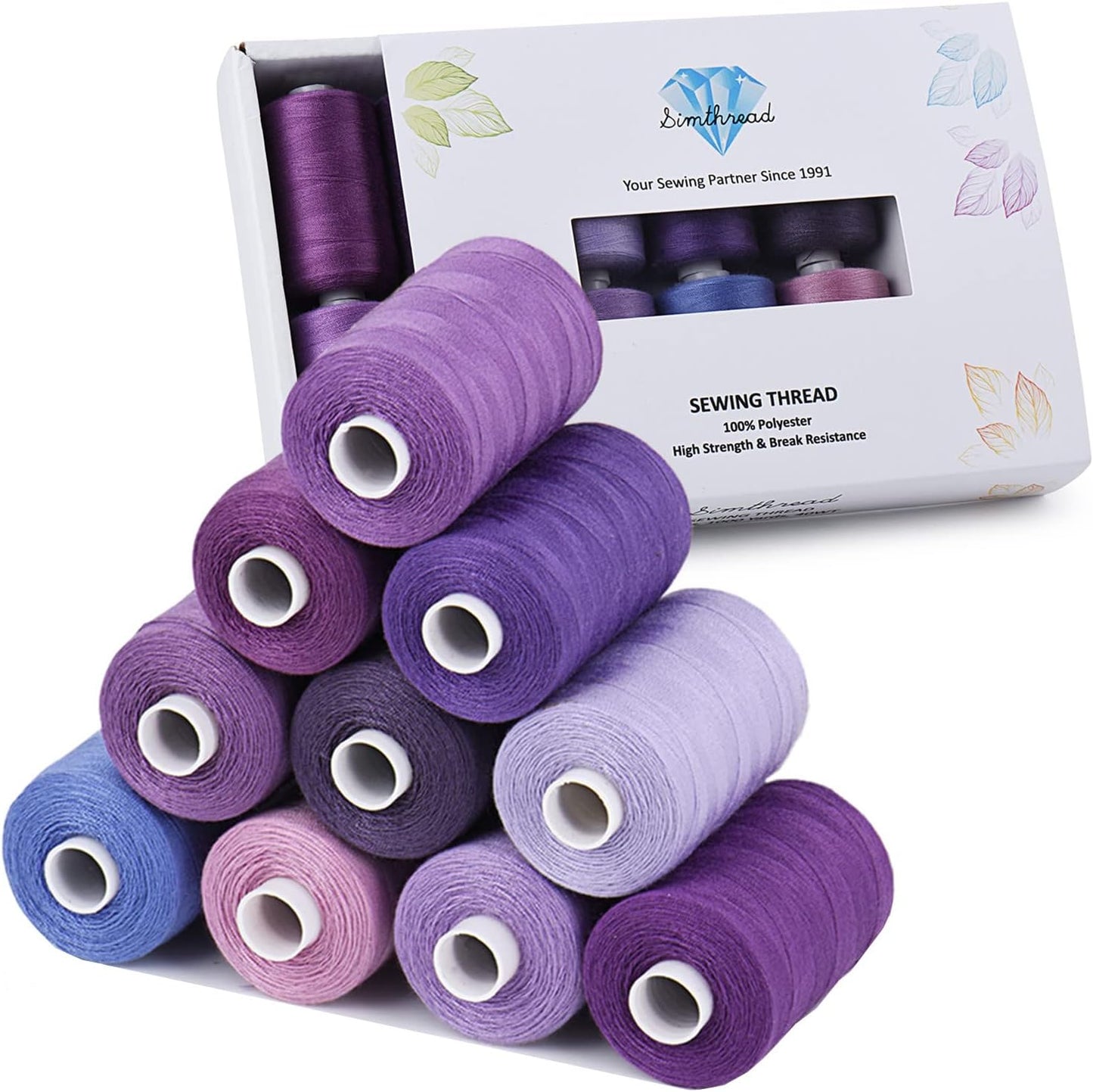 Simthread All Purpose Sewing Thread, 10 Spool Assorted Purple Series 1000 Yards Each Bobbin Polyester Thread for Sewing, Handy Polyester Sewing Threads for Sewing Machine - (Purple Series)
