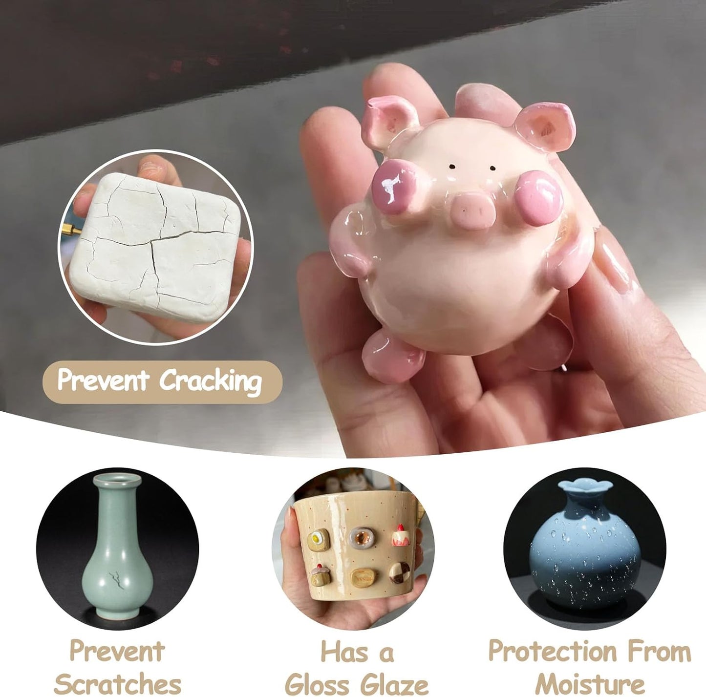 500ml Air Dry Clay Glaze, Clear Clay Varnish for Air Dry Clay Pottery, Waterproof and Scratch Resistant, Design for Air Dry Clay (Gloss Varnish)