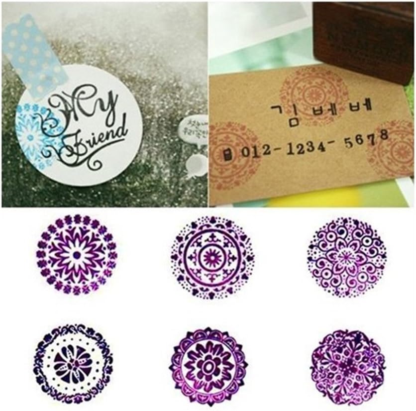 DECORA 6 Pieces Floral Pattern Round Wooden Rubber Stamp for Scrapbooking