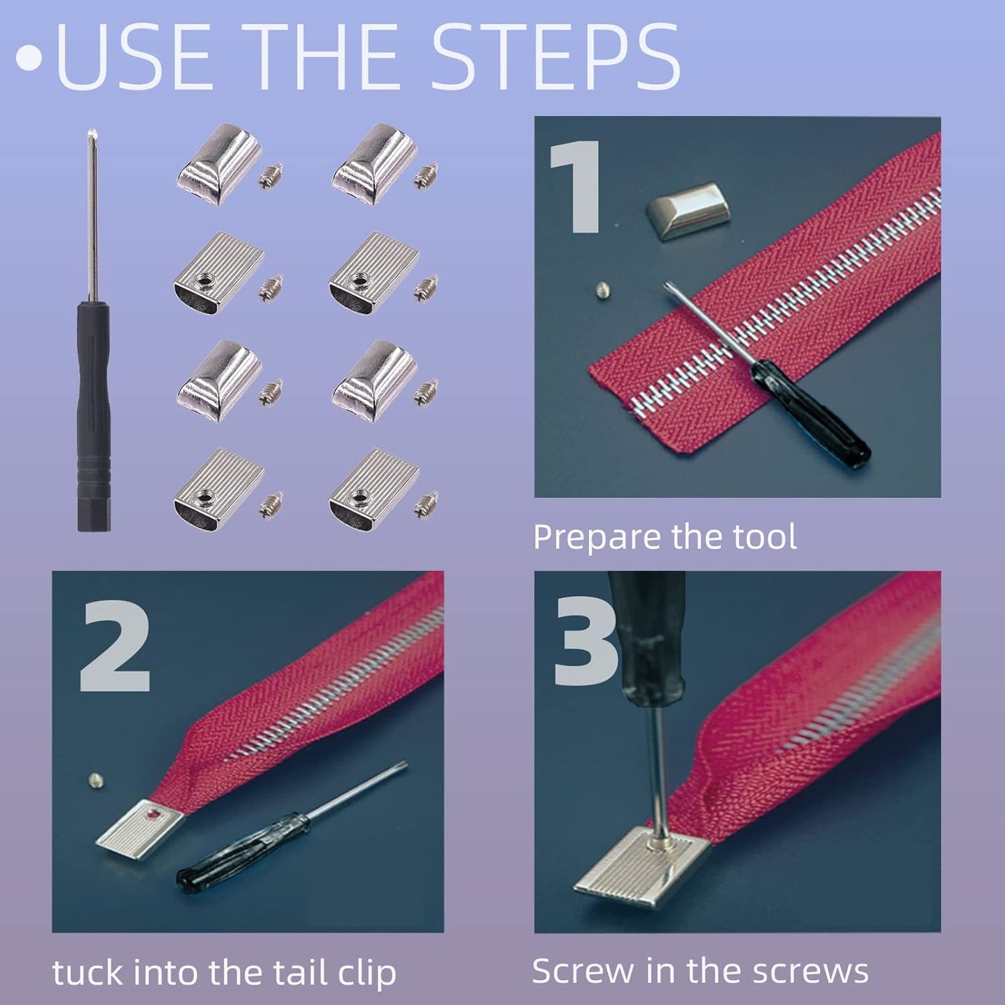 Swpeet 80 Sets 4 Colors Alloy Rectangle Metal Zipper Stopper and Screw Bottom Repair Replacement with Screwdrive Assortment Kit, Zipper Ends Pull Top Stoppers Tail Clip Repair Pull End Tips