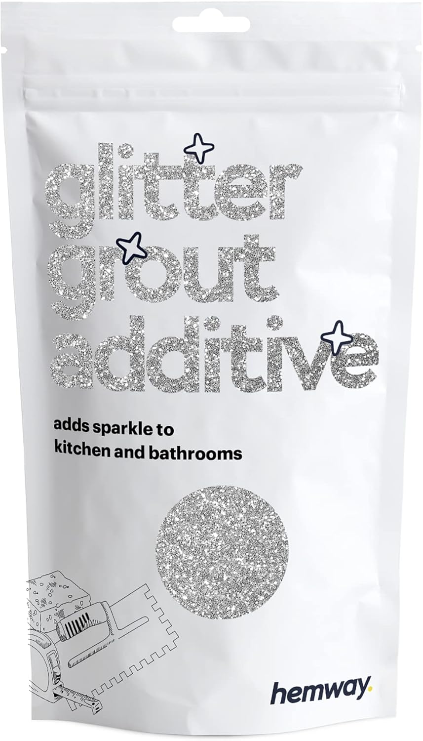 Hemway Glitter Grout Additive add Sparkle to Mosaic Tiles, Bathrooms, Wet Rooms, Kitchens, Tiled Based Rooms and Cement Based Grouts 100g / 3.5oz - Silver
