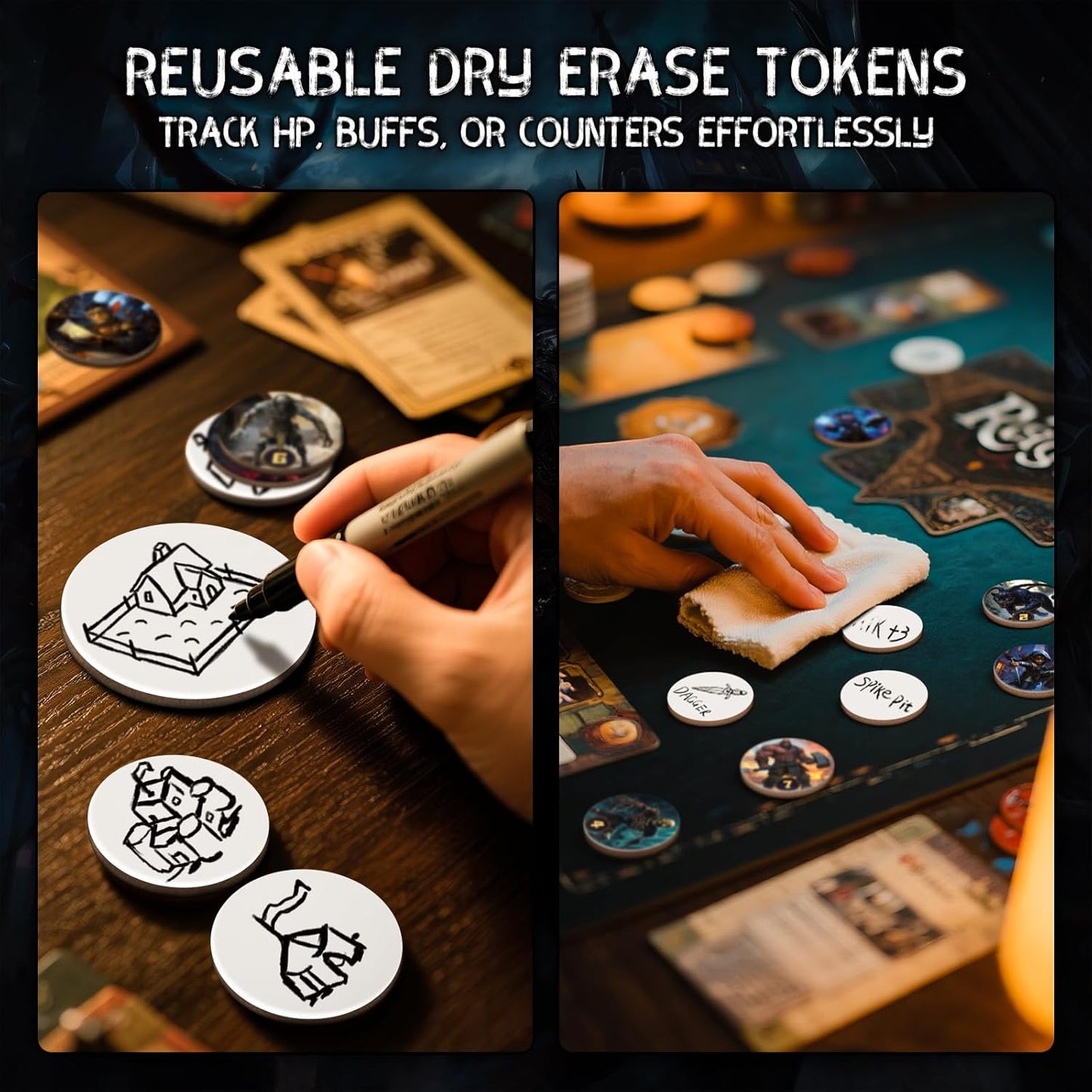 CZYY RPG Dry Erase Token Set - 192 PCS | Reusable Blank Tokens, Creature Tokens, 5E Class Characters with Maker Pens | Ideal for DND, Pathfinder, TTRPGs, MTG & Board Game