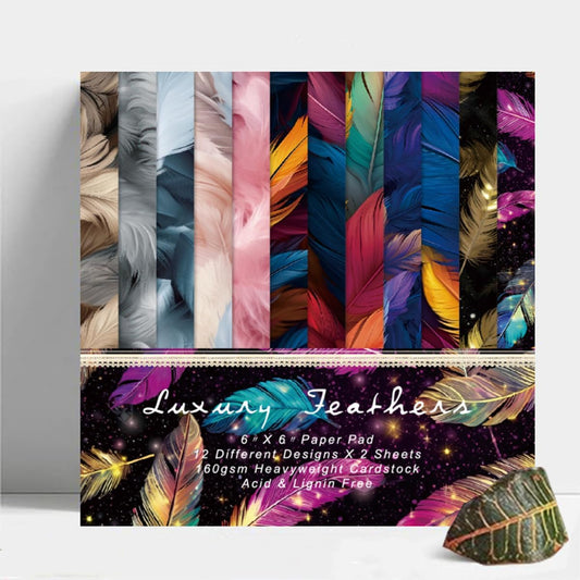 Feather Themed Scrapbook Paper Pad 6x6 inches, Single-Sided Boohoo Designs Printe Decorative Paper Sheets For Craft, Home Decor and Parties-24