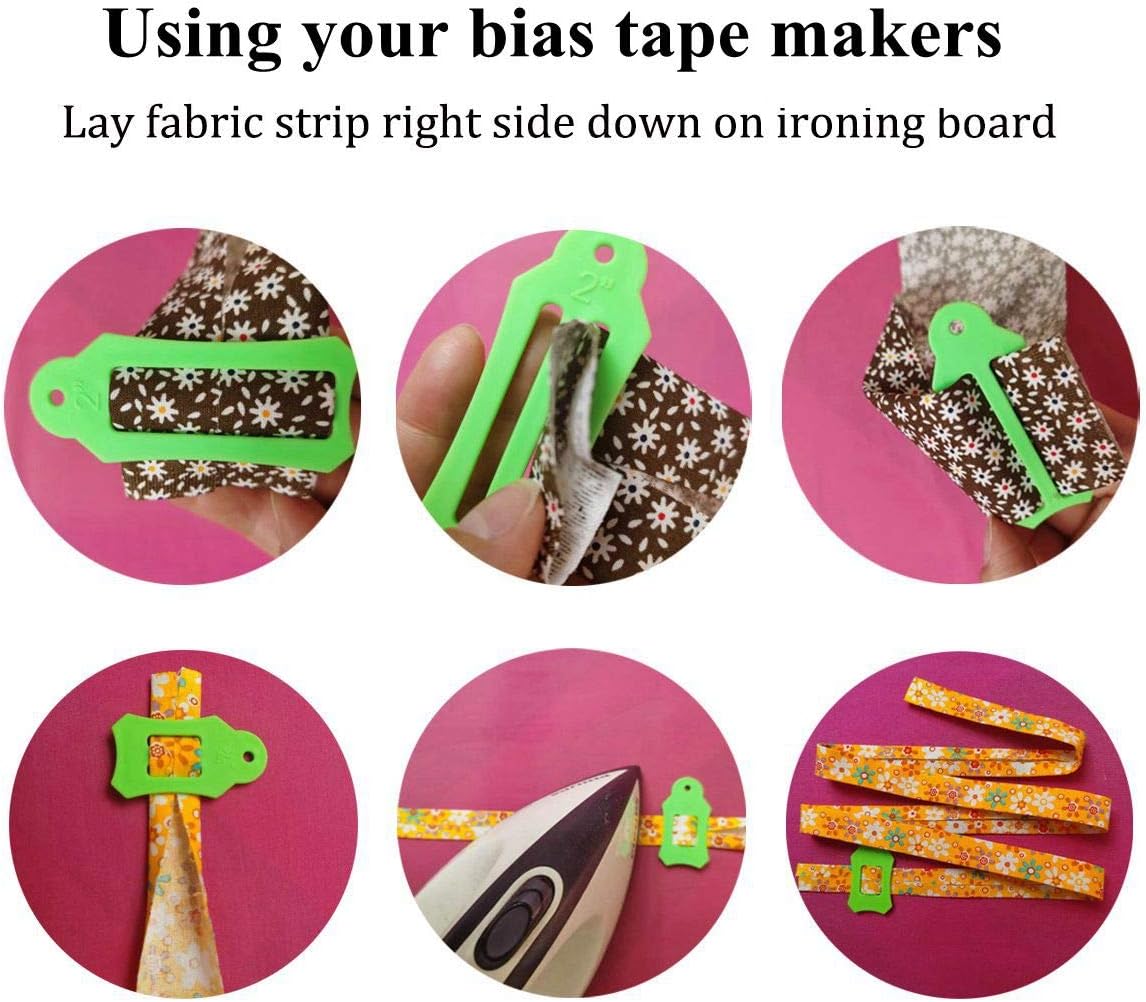 HONEYSEW Set of 15 Size Fabric Bias Tape Maker Tools Fabric Sewing Quilting Bias Binding Maker Come with 40 pcs of Multi-Color Quilting Pins Jelly Roll Sasher Tool Set