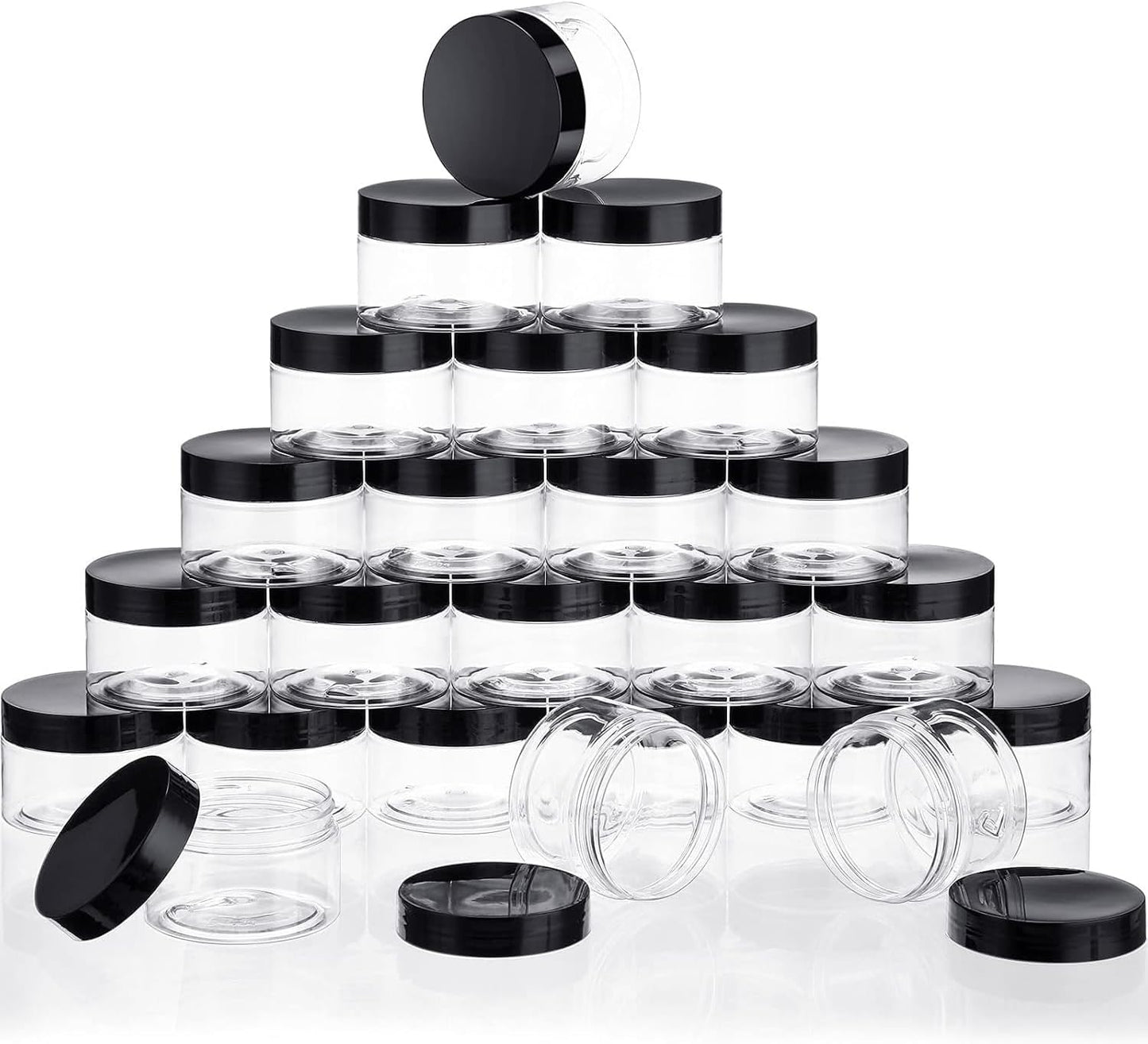 SATINIOR 24 Pieces Empty Clear Plastic Jars with Lids Round Storage Containers Wide-Mouth for Beauty Product Cosmetic Cream Lotion Liquid Butter Craft and Food (Black Lid, 1 oz)