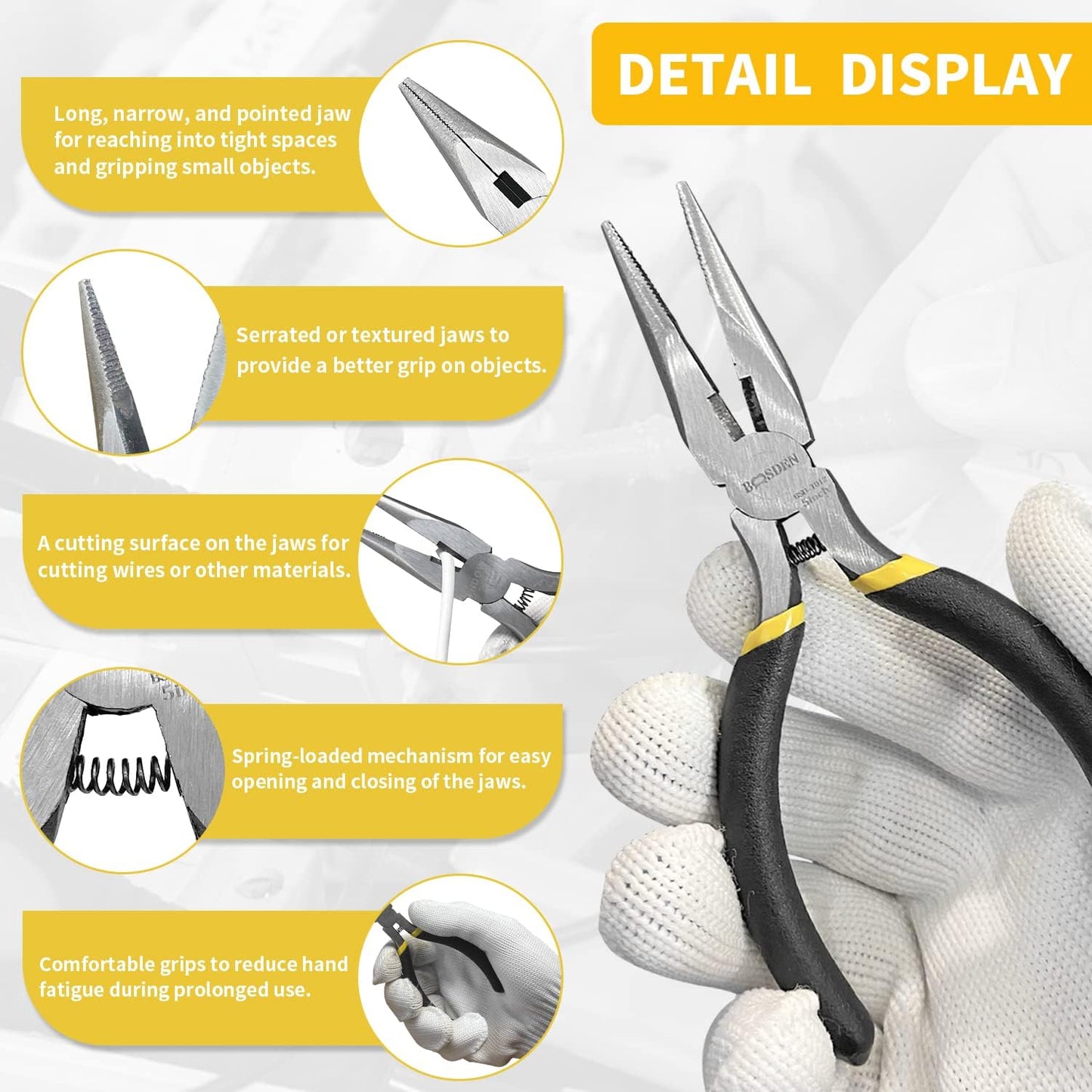 BOOSDEN 5" Needle Nose Pliers, Mini, Jewelry Making, Electronics Repair