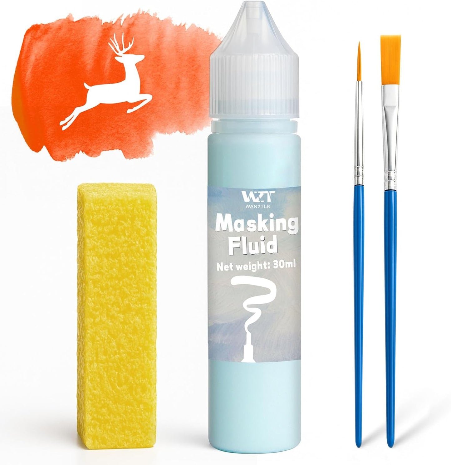Masking Fluid for Watercolor Painting, 30ml Watercolor Masking Fluid with 2 Brushes & Eraser, Fine Arts & Crafts Supplies for Ink, Watercolor, Gouache Painting