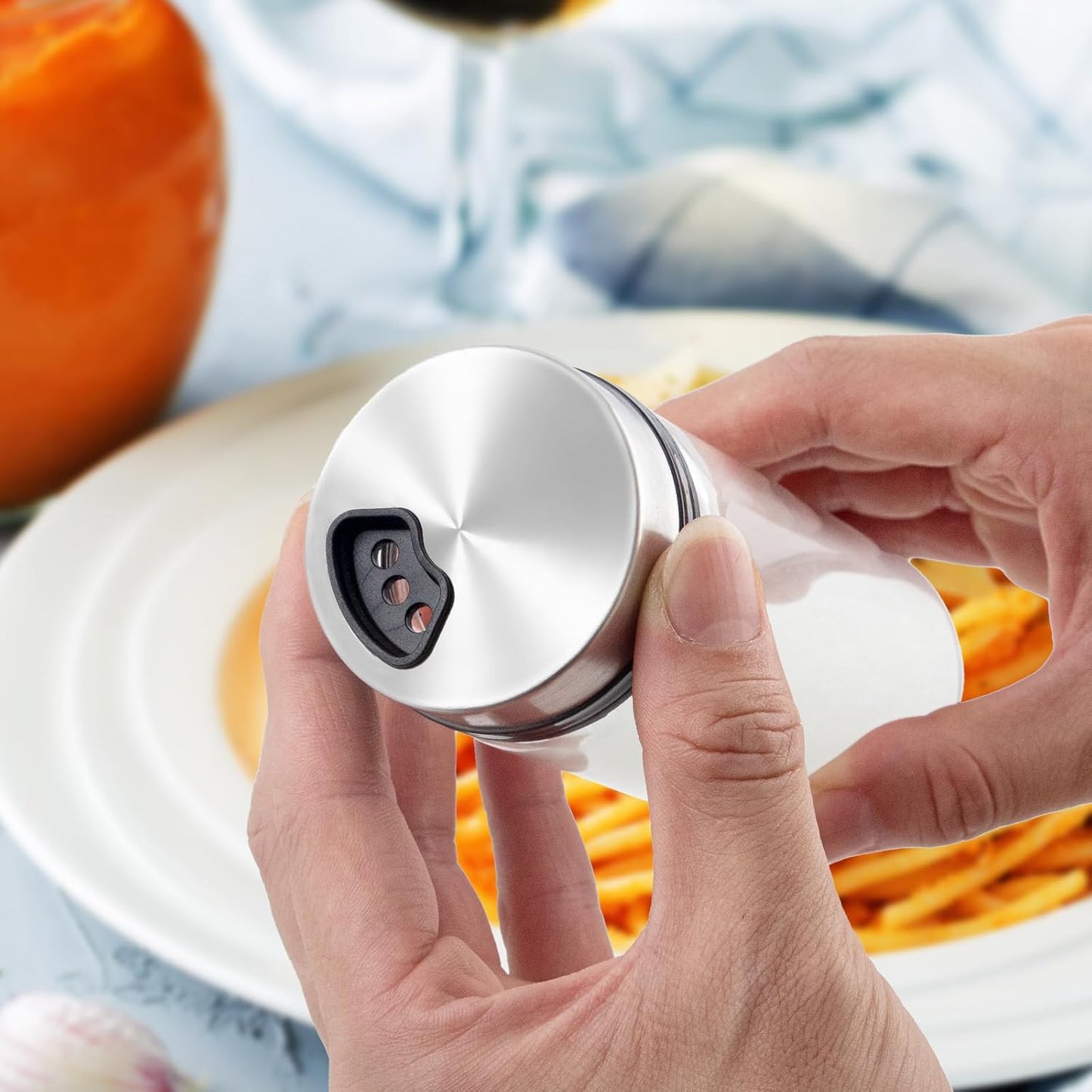 6 Pack Glass Spice Jars, 7 oz Salt and Pepper Shakers with Adjustable Pour Holes - for Seasonings, Herbs, Powders, Glitters