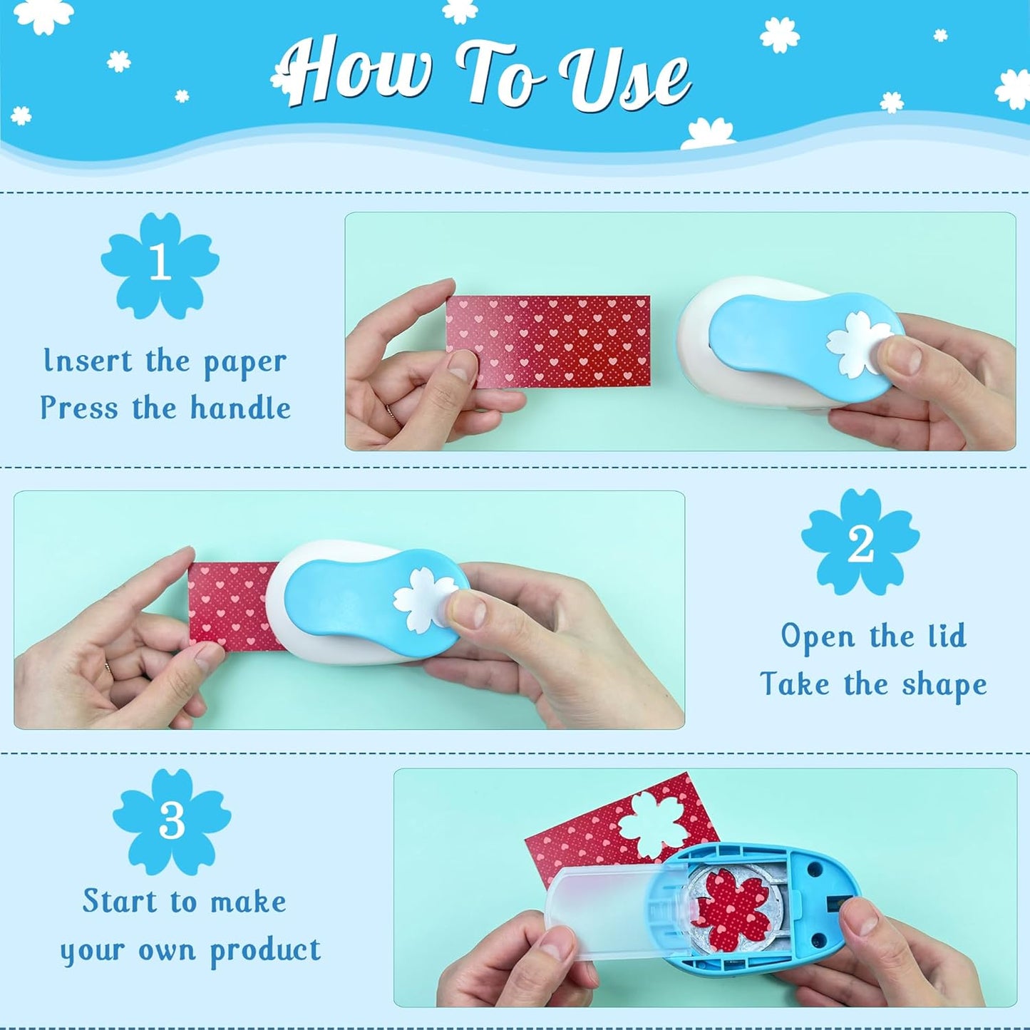 Flower Hole Punch for Paper Crafts, 1.5-Inch Across, Cherry Blossoms Punch Cutter, Lever Punch, Flower Shape for Card Making, Scrapbooking, DIY Arts