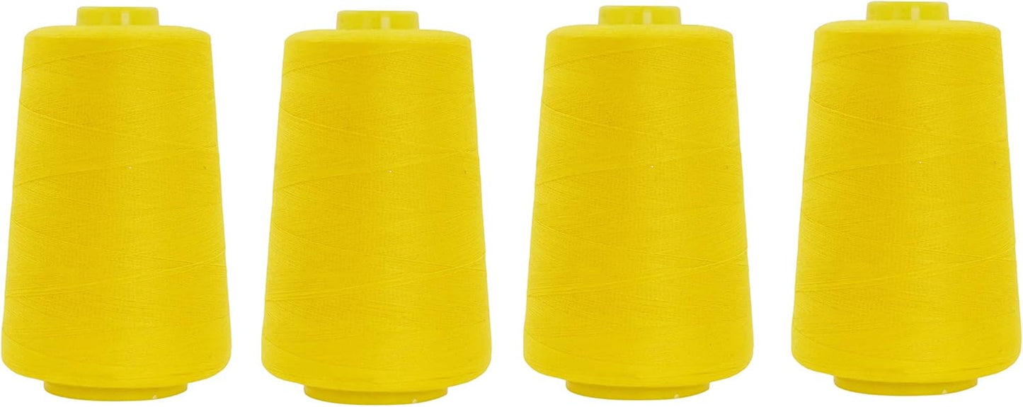 Mandala Crafts 4 Pack of Serger Threads Cones Spools - 40S/2 24000 Yards Polyester Yellow Threads for Sergers Machine and Overlock Quilting Sewing Machine