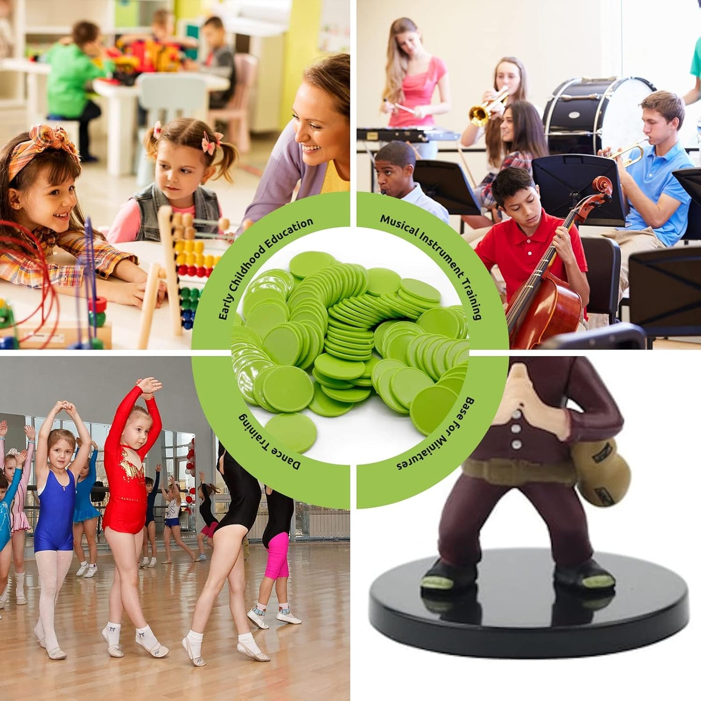 Set of 100 Opaque Plastic Learning Counters Mini Poker Chips Game Tokens with Storage Box (LawnGreen, 1.26 Inch)