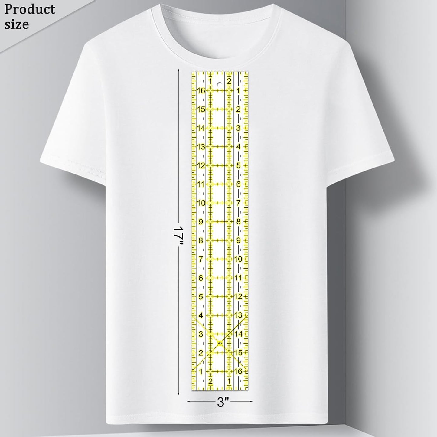 Quilting Rulers, Sewing Ruler, Acrylic Ruler for Sewing and Quilting,Cutting Ruler with Non-Slip Rings (3"x17",1.5"x17",3"x12",1.5"x10",1"x6") (Yellow)