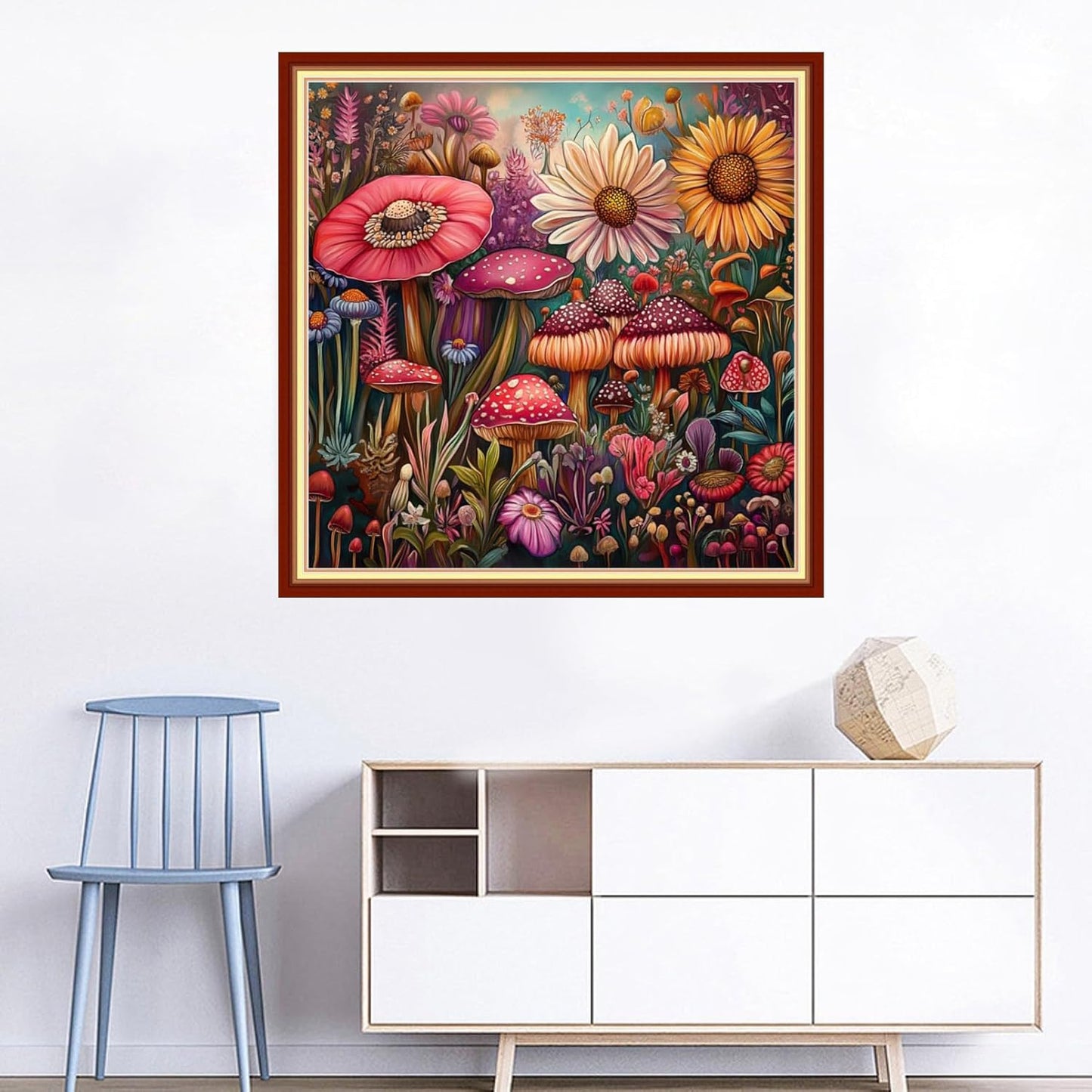 Joyhoor Cross Stitch Kits for Beginners Stamped Cross-Stitch Supplies Needlework preprint Embroidery Kits for Adults DIY Needlepoint Kits Embroidery Patterns 11CT-Colorful Mushroom Flowers 18x18 inchs