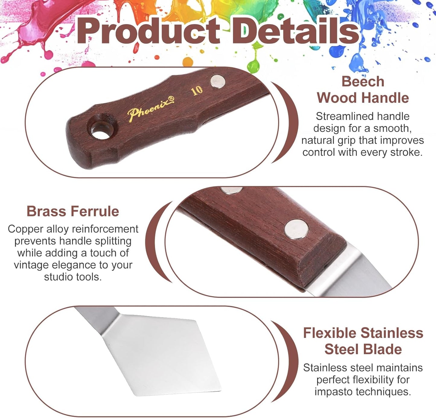 MECCANIXITY Pack of 1 Large Palette Knife No.10, 9.4" Long Palette Knives with Stainless Steel Flexible Spatula Pallet Knife and Wood Handle for Scraping, Mixing, Oil Acrylic Painting Canvas