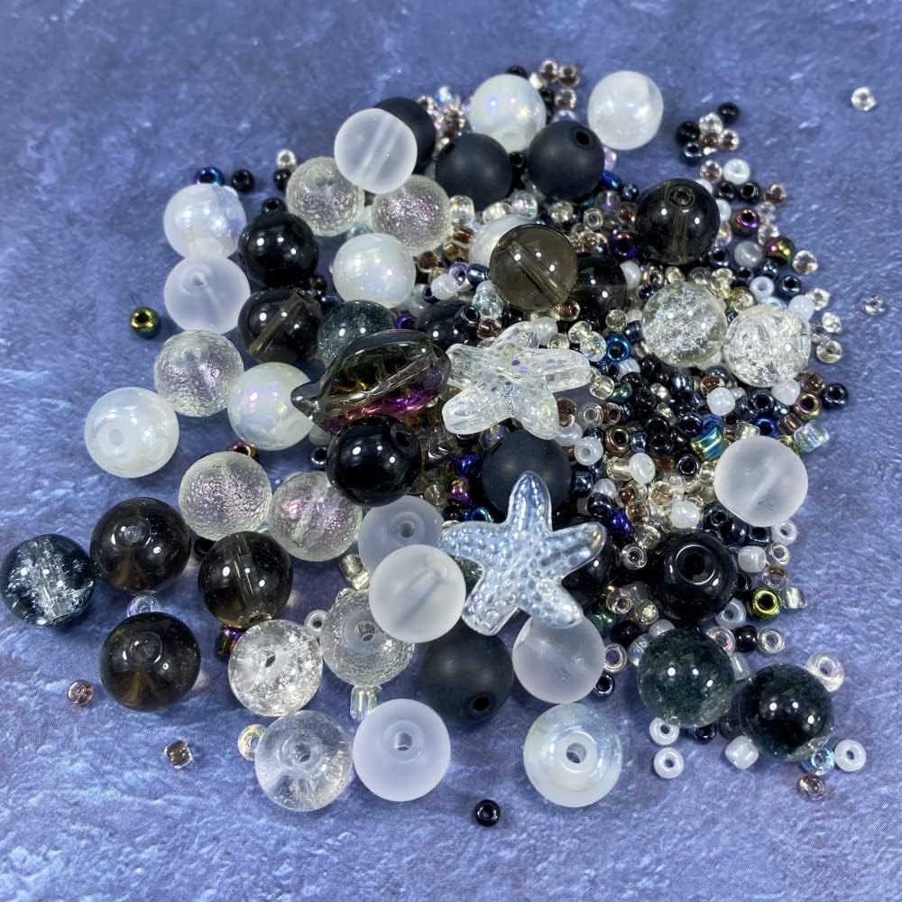 Assorted Glass Resin Beads Multi Size Colors Smooth Cracked Gravel Millet Spacer Beads for Bracelets Necklace Earring DIY Jewelry Making Craft(Moon Shadow White Series)