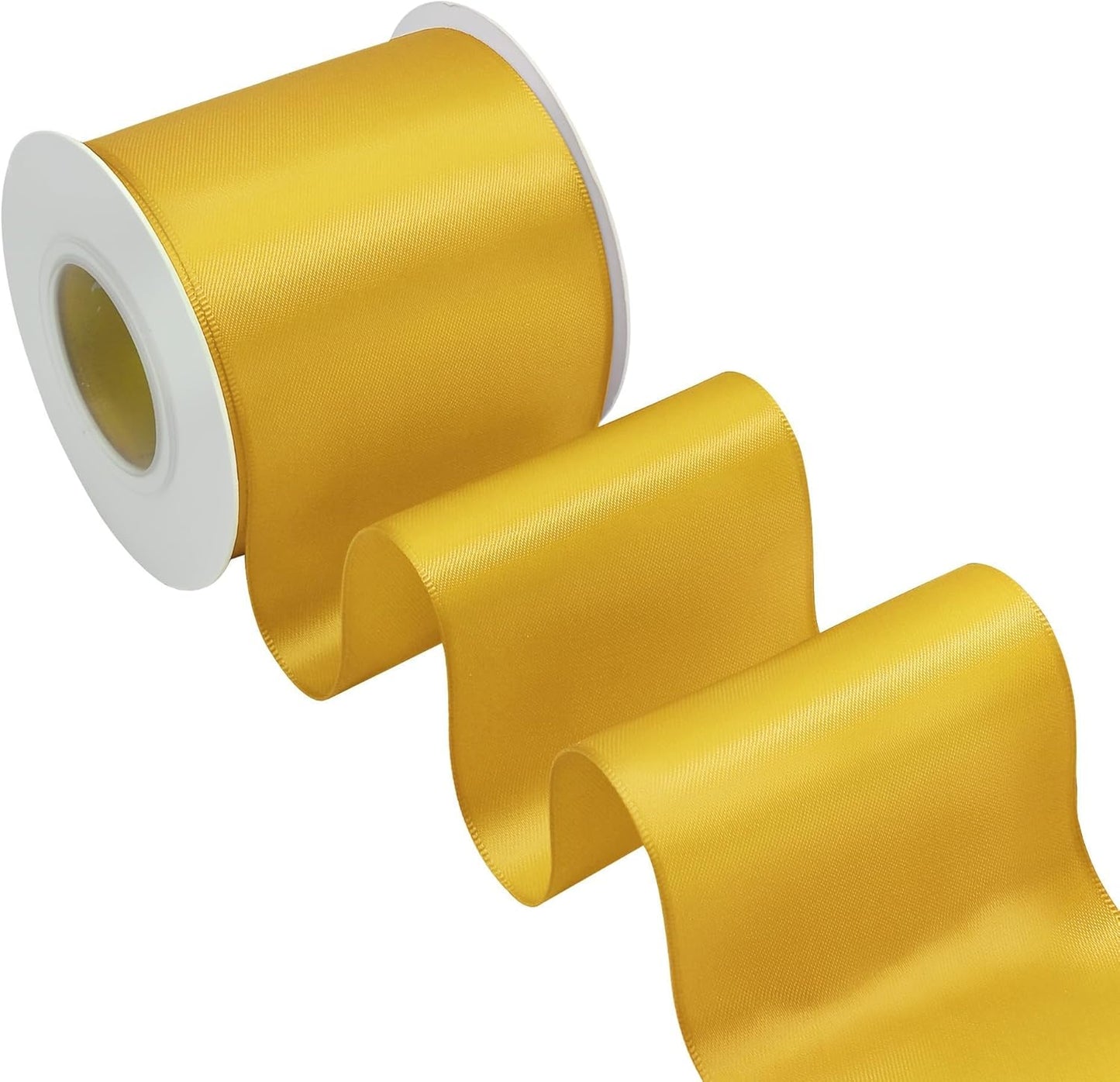 Yellow Gold Satin Ribbon 3 Inch X 15 Yards Solid Color Double Faced Ribbons Perfect for Crafts Wedding Decor Bow Making Arts Sewing and More