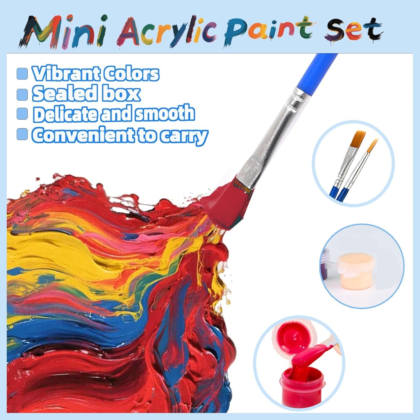 30 Pack Mini Acrylic Paint Set, 12 Colors Washable Paint Strips for Kids & Adults - Includes 60 Brushes, 360 PCS kids Paint Kits for Easter Eggs, Birthday, Classroom Party，school supplies