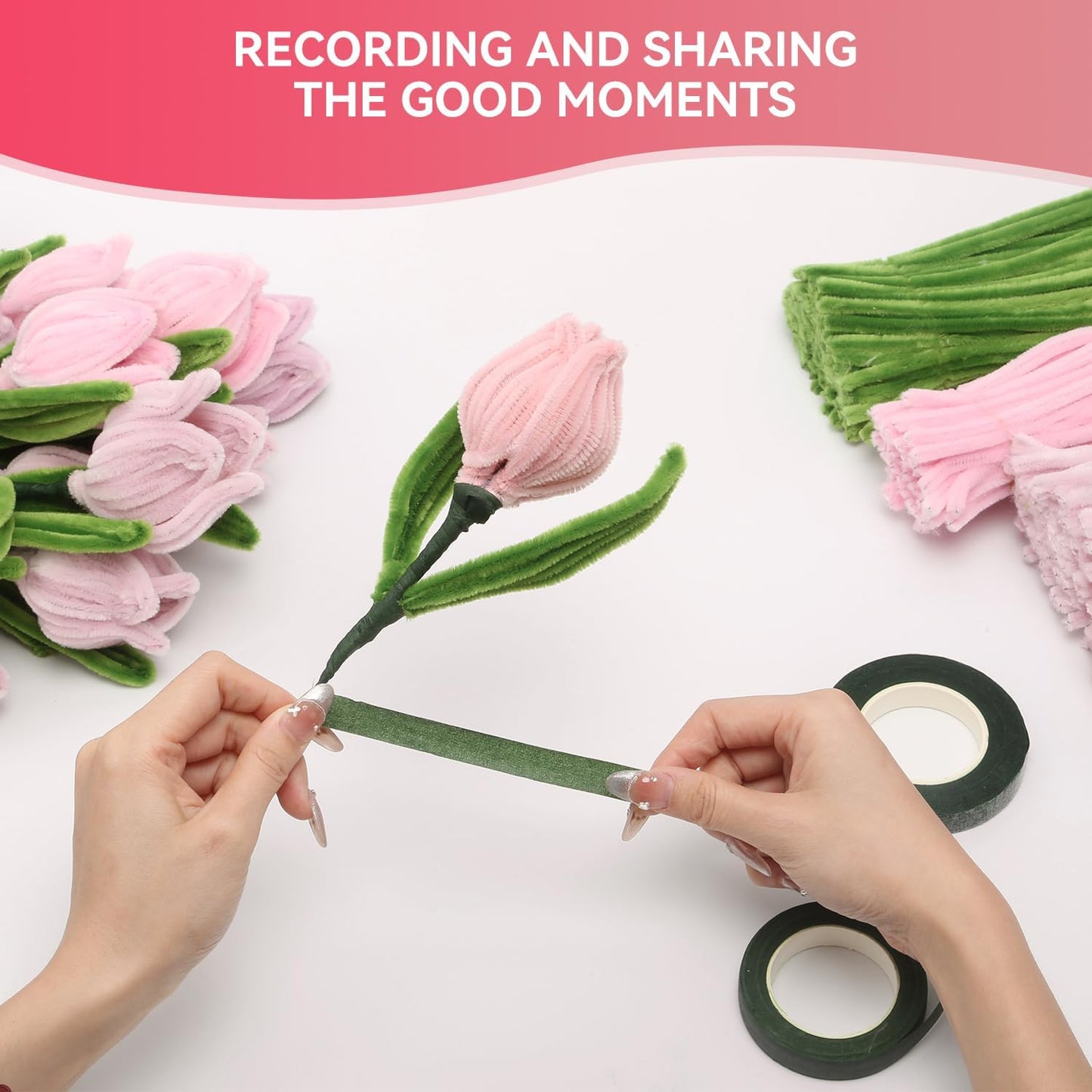 400PCS Pink Pipe Cleaners Bulk – 4 Colors Chenille Stems for Crafts, DIY Art Supplies, Fuzzy Sticks for Crafting Flowers, Wedding & Valentine's Day Decorations, Kids School Craft Kit