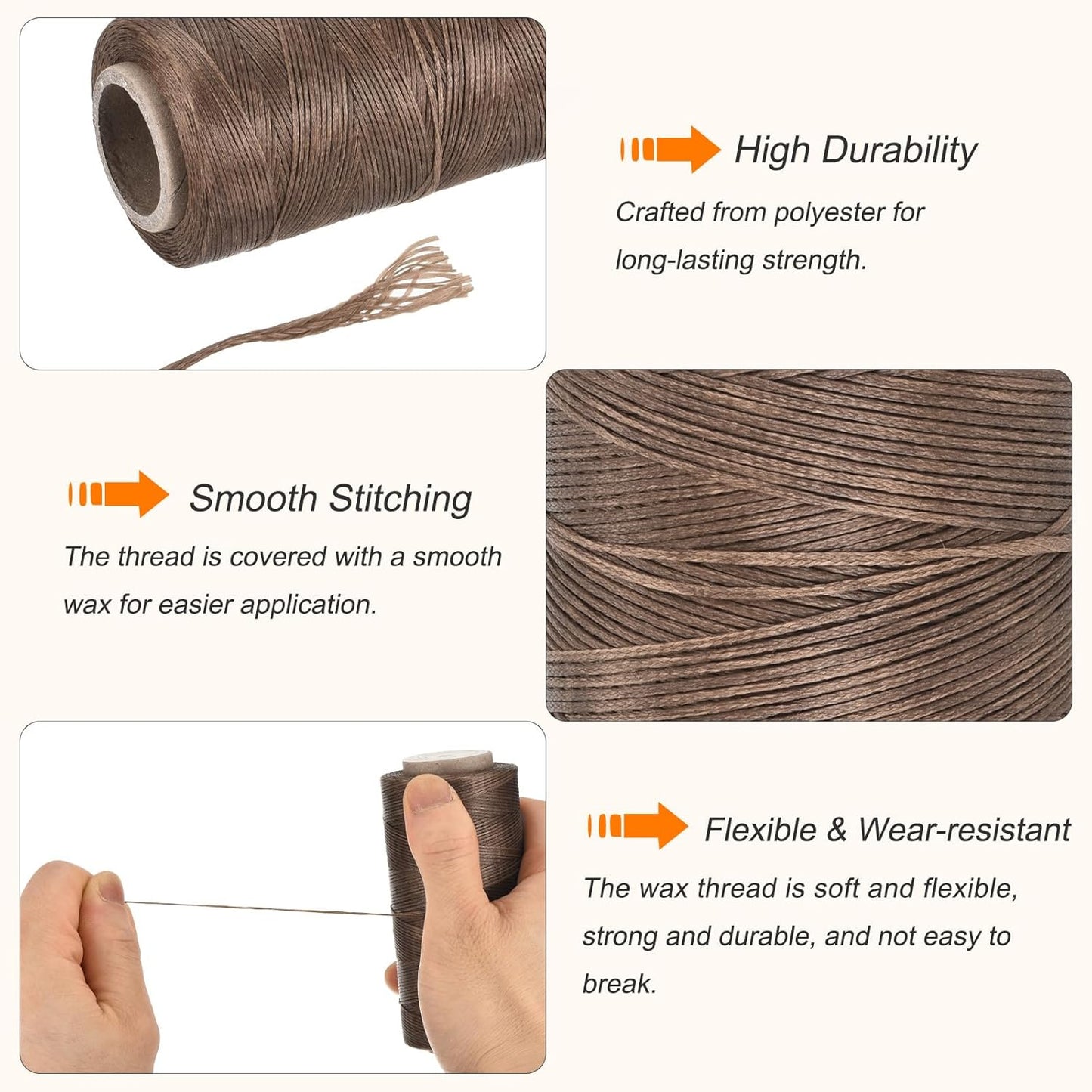 MECCANIXITY Waxed Thread,284 Yard 0.8mm 150D Flat Wax Thread Polyester Waxed String for Leather Sewing Hand Weaving Book Binding Home Decoration, Brown