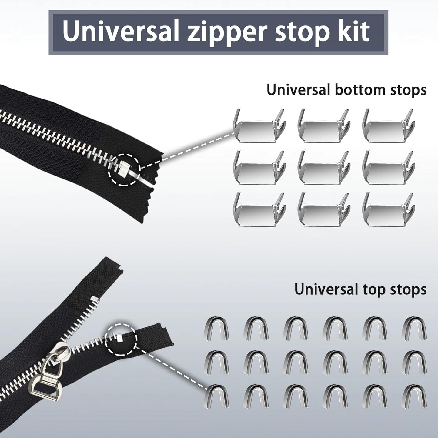 VICHERIA Zipper Repair Kit (45 Pcs), Universal Zippers for Sewing, Replacement Slider Pull Fix Kit for Jackets, Coat, Boot, Backpack, Purse (3#-B-9Pcs)