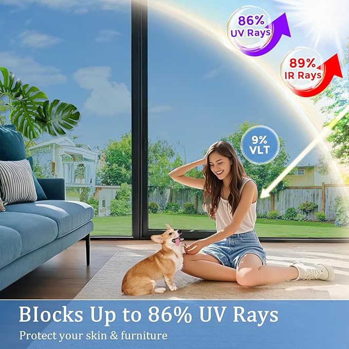 Coavas One Way Privacy Window Film,Daytime Window Tint for Home, Reflective Mirror Glass Window Film See Out Not in,Heat UV Blocking Anti-Glare Window Covers with 3 Tools, 23.6 x 157.5 Inch, Blue