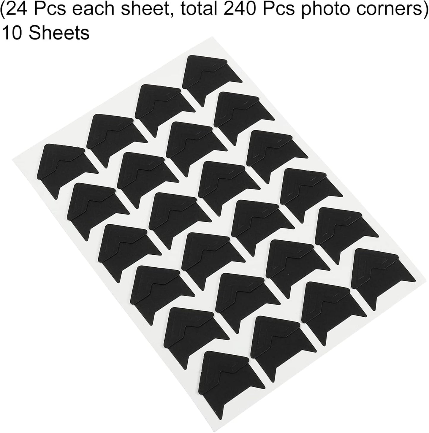 PATIKIL Photo Corners, 10 Sheets/240 Pcs Self Adhesive DIY Picture Mounting Sticker for Journal Album Diary Scrapbook, Black