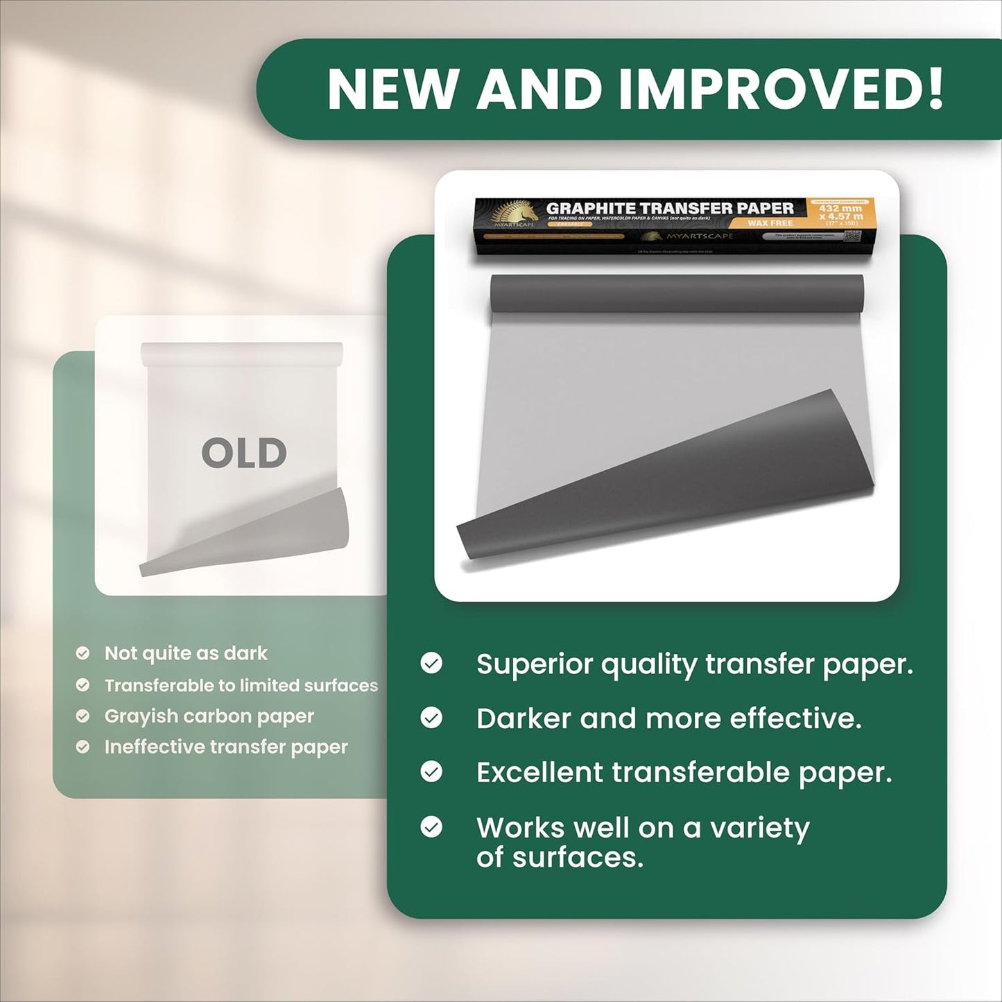 MyArtscape Graphite Transfer Paper Roll, Wax-Free, 17" x 15ft Transfer Paper Roll, Graphite Paper, Precise Carbon Paper Ideal as tracing Paper for Drawing