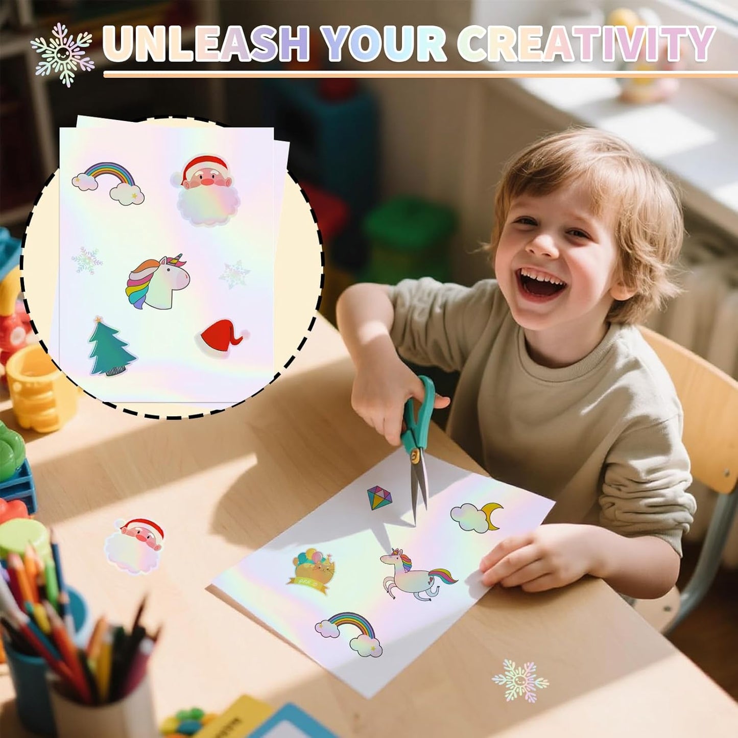 20 Sheets Holographic Sticker Paper,8.5x11 Inch Clear Printable Vinyl Sticker Papers,Self-Adhesive Waterproof for Inkjet/Laser Printer（Clear Laser）