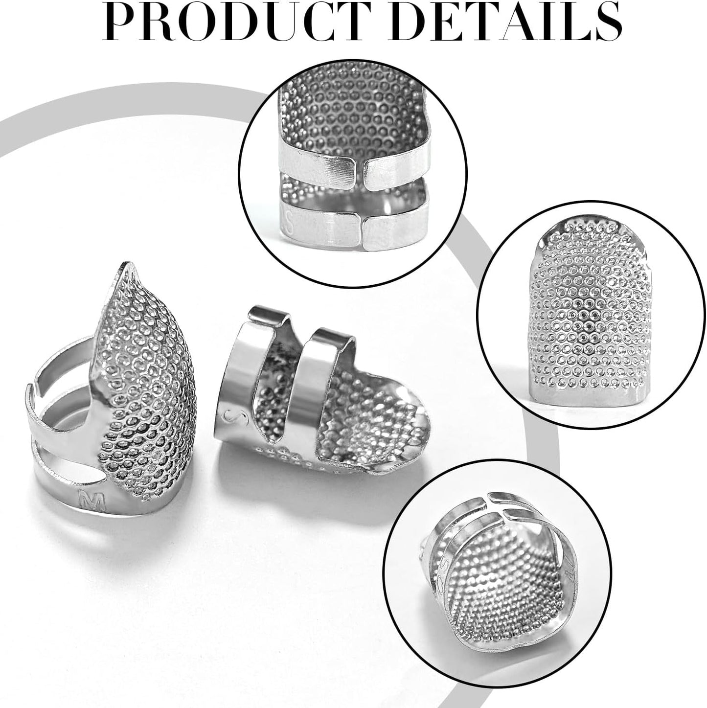 FR 4 Pack (2 Sizes, S/M) Thimble Finger Protector, Adjustable Metal Shield for Pins and Needles, Sewing Quilting Craft Accessories, DIY Tools, Needlework Silver