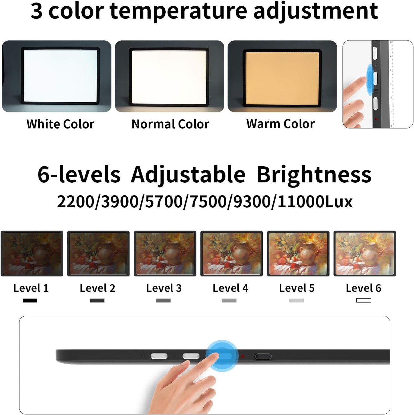 TOHETO A4 Light Board with Bag for Diamond Painting, Super Bright Magnetic Light Pad with Side Buttons, Lightbox for Tracing and Drawing, Corded Light Table for Sketching, Weeding Vinyl (Black)