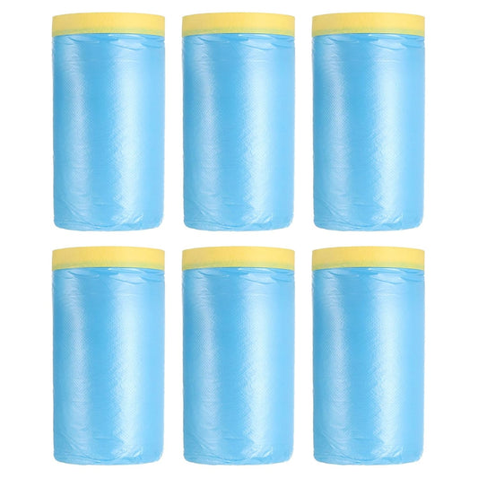 uxcell Pre-Taped Masking Film, 3.6ft x 82ft Plastic Paint Drop Cloth with Medium-Tack Painters Tape for Painting Spraying Protection Blue Film 6Pcs