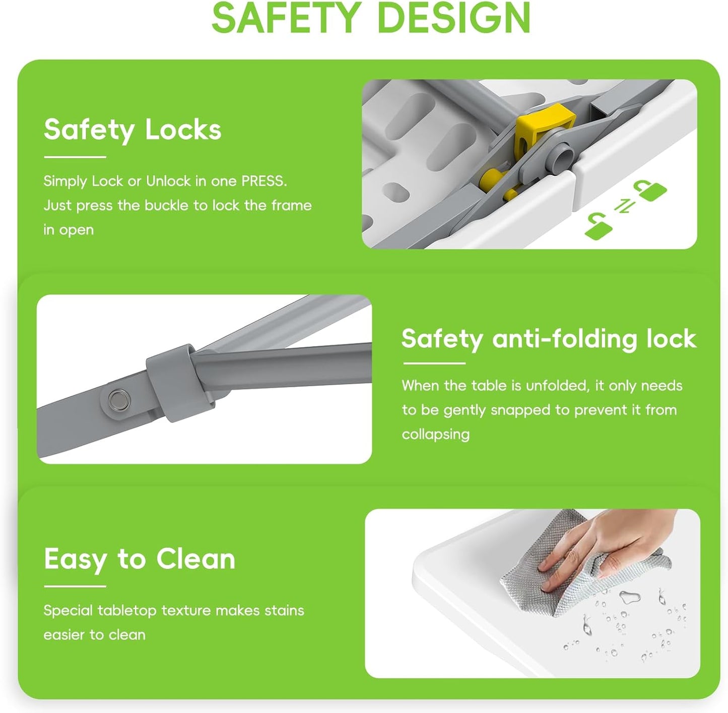 Folding Table 6ft, Foldable Portable Heavy Duty Plastic Fold-in-Half Utility Table with Handle & Safety Locks, Picnic Table Indoor Outdoor for Camping, Picnic and Party