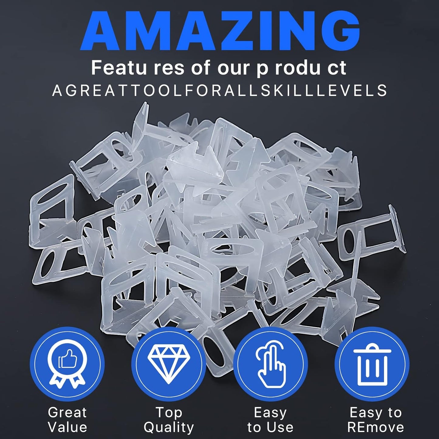 2200 Pcs Tile Leveling System Clips 1/8" (3.0mm) for Ceramic Tile and Stone Installation - DIY Tile Leveler Spacers Kit for Perfect Alignment(2200, 1/8)