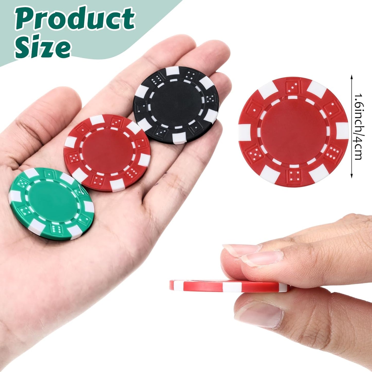 100 Pcs 11.5 Gram Poker Chips ABS Monte Carlo, 40 mm Bingo Chips Tokens Markers Blank Counting Bulk for Blackjack, and Card Night Poker Games