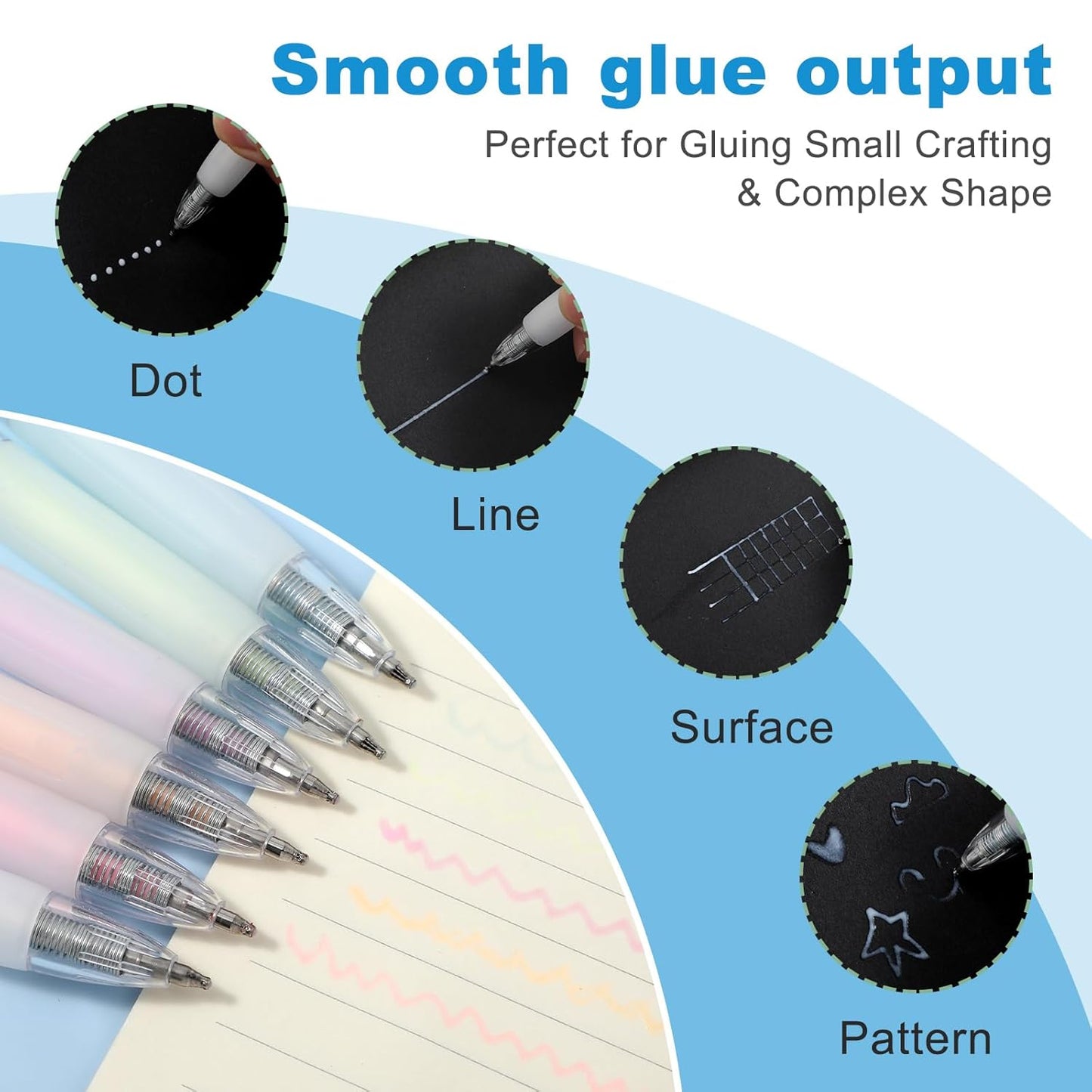 6 Pcs Glue Stick Pens for Crafting, Easy Precise Control Fine Tip, Quick Dry Paper Craft Glue for Card Making