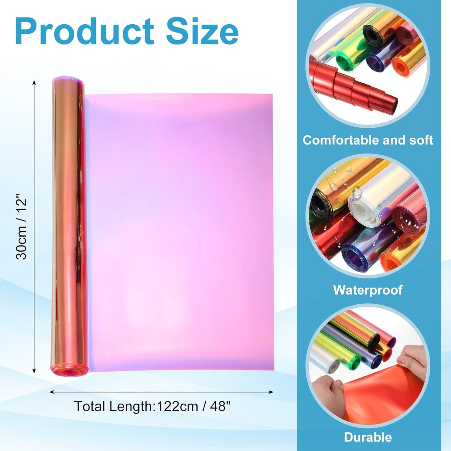 MECCANIXITY Holographic Clear PVC Vinyl Film Holographic PVC Fabric Waterproof Dichroic Film 12 x 48 Inch for Handbags Bows Earrings DIY Craft,Laser Dark Red