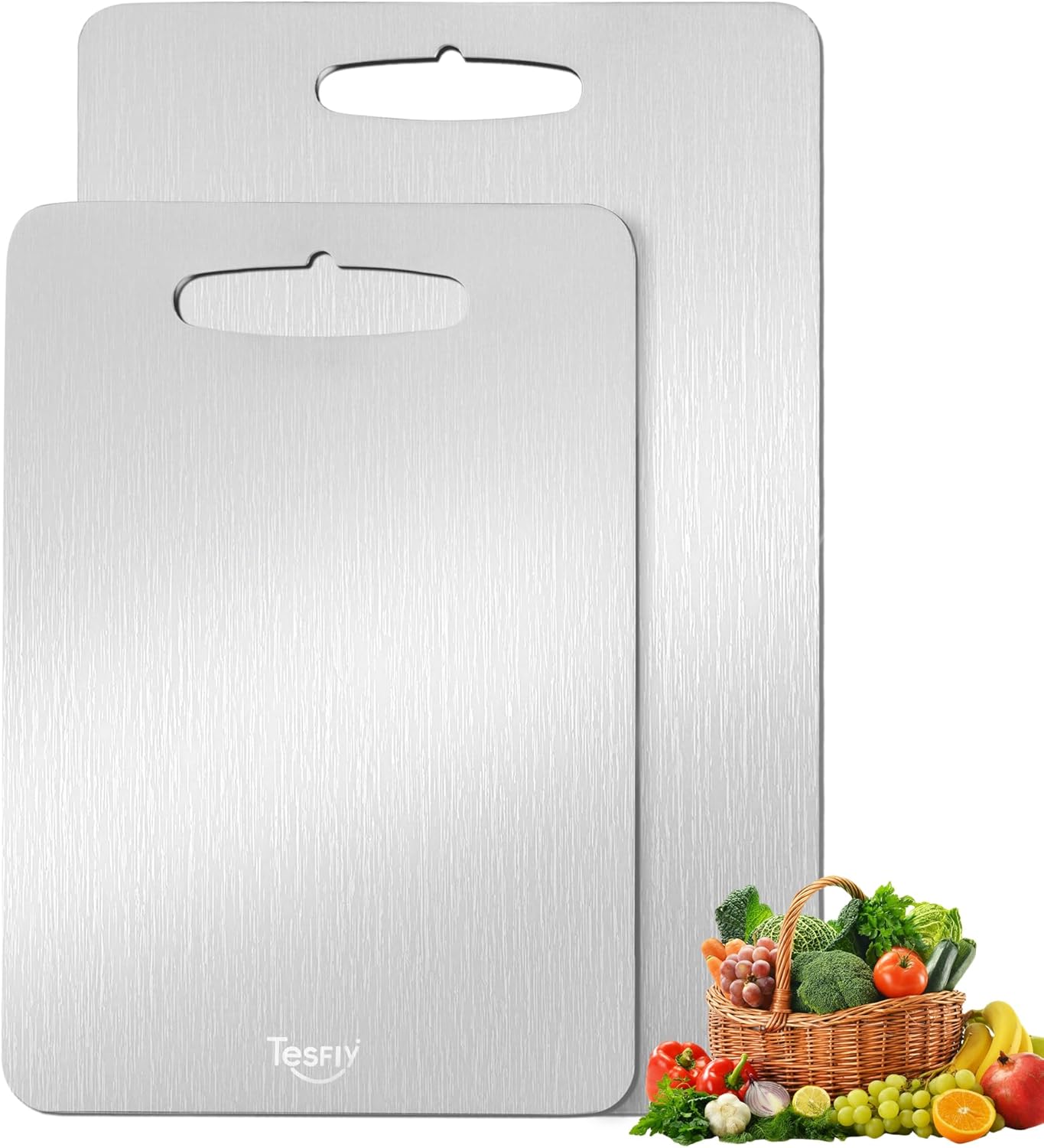 2 Pack Titanium Cutting Board-100% Pure Titanium Cutting Boards For Kitche,Easy to clean, Double-sided food-grade Cutting Board For Meats, Fruits And Vegetables (M & L)