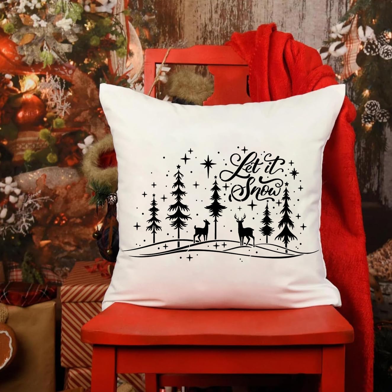 Christmas Stencils for Crafts Reusable Christmas Window Stencil Xmas Village House Holiday Stencils for Painting on Wood Door Mats Fabrics Decor