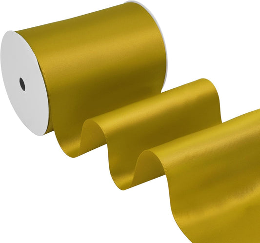 Gold Satin Ribbon 4 Inch X 15 Yards Solid Color Double Faced Ribbons Perfect for Crafts Wedding Decor Bow Making Arts Sewing and More